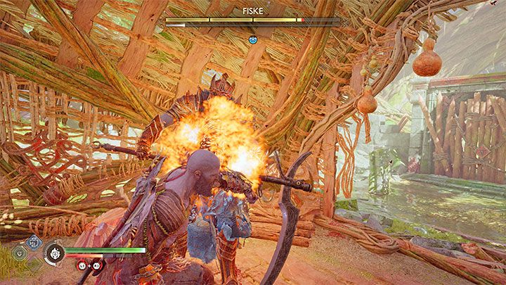 W trakcie pojedynku może dojść do ogłuszenia bossa (biały pasek łatwo ładują m - God of War Ragnarok: Jak pokonać Fiske? - God of War Ragnarok - poradnik do gry