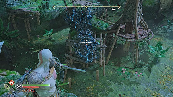 Do rozwiązania jest zagadka ze zniszczonym mostem - Waszym zadaniem jest przedostanie się do widocznej w oddali ścieżki - God of War Ragnarok: Konfrontacja (The Reckoning) - solucja, opis przejścia - God of War Ragnarok - poradnik do gry