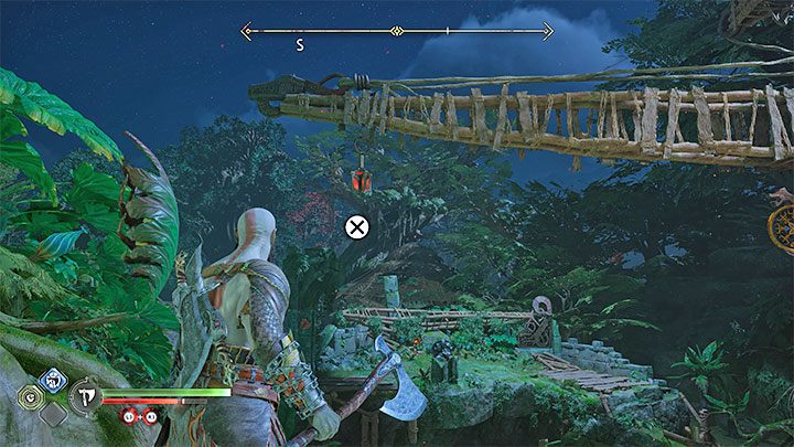 Zwróćcie się w stronę centralnego mechanizmu żurawia i rzućcie toporem w jego prawą tarczę - God of War Ragnarok: Konfrontacja (The Reckoning) - solucja, opis przejścia - God of War Ragnarok - poradnik do gry