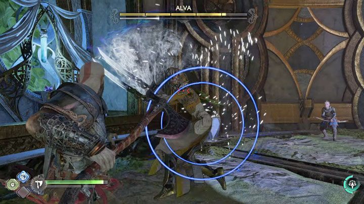 Alva podobne jak i inne elfy stosuje niebieskie ataki, które musicie przerywać - God of War Ragnarok: Jak pokonać Alvę? - God of War Ragnarok - poradnik do gry