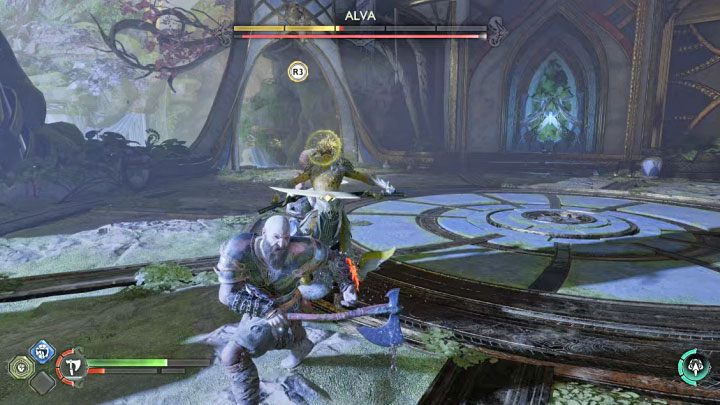 W trakcie rozgrywania walki możecie napełnić biały pasek i ogłuszyć bossa - God of War Ragnarok: Jak pokonać Alvę? - God of War Ragnarok - poradnik do gry