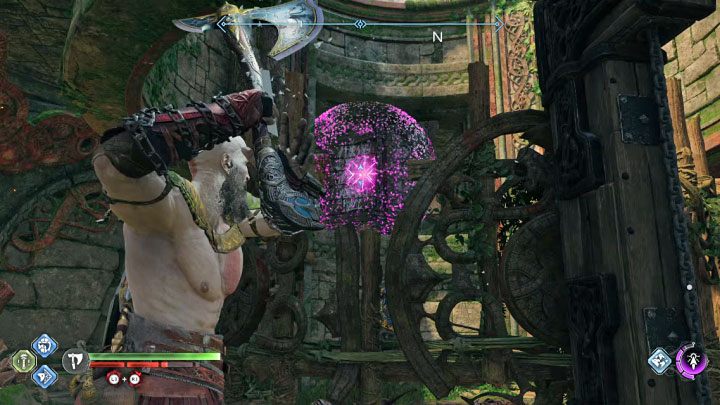 Poproście towarzysza o utworzenie pieczęci na obrotowym mechaniźmie - God of War Ragnarok: Jak zwabić smoka w Vanaheim (przysługa Szlak zniszczenia)? - God of War Ragnarok - poradnik do gry