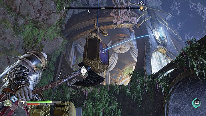 Trafiony wiszący obiekt powinien obrócić się o 90 stopni i odsłonić kamień zmierzchu - God of War Ragnarok: Sekret Gróy (Groas Secret) - solucja, opis przejścia - God of War Ragnarok - poradnik do gry