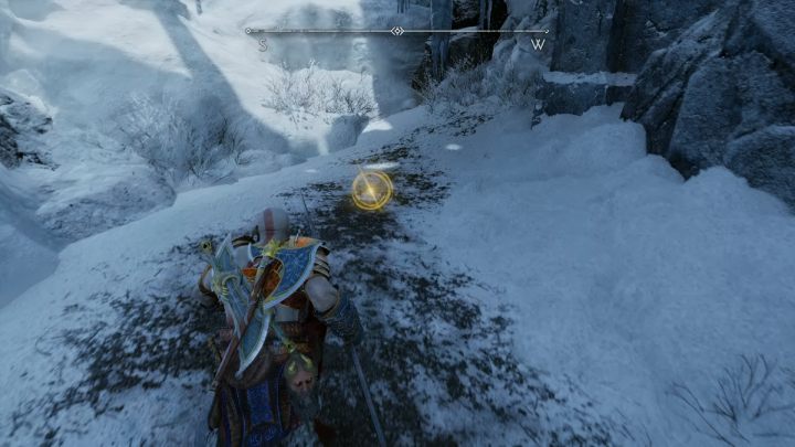 Zniszczcie włócznią słaby punkt na żółtej skale i idźcie na koniec ścieżki - God of War Ragnarok: Jezioro Dziewięciu (Lake of Nine), Midgard - serkety, znajdźki - God of War Ragnarok - poradnik do gry