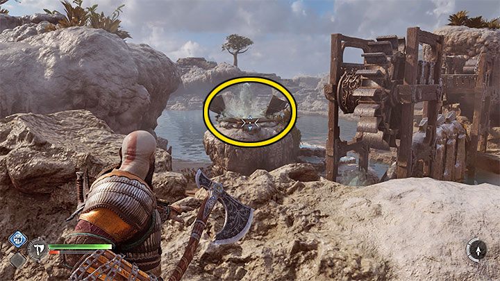 Użyjcie Lewiatana na gejzerze po to żeby stworzyć lodową półkę i przedostać się na drugą stronę - God of War Ragnarok: Na ratunek Tyrowi (The Quest for Tyr) - solucja, opis przejścia - God of War Ragnarok - poradnik do gry