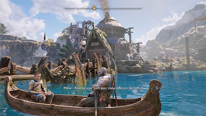 Wyjdźcie z chatki i odbierzcie od Sindriego kompas - God of War Ragnarok: Na ratunek Tyrowi (The Quest for Tyr) - solucja, opis przejścia - God of War Ragnarok - poradnik do gry