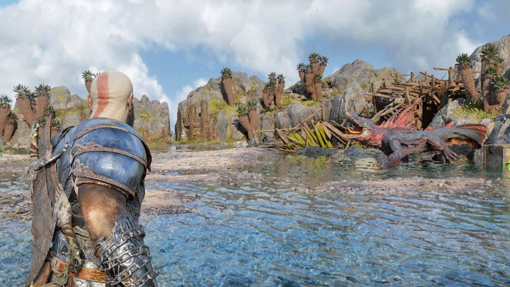 Niedługo po rozpoczęciu eksploracji Kuźni przejdziecie pod skałami i dotrzecie do legowiska mini-bossa - wielkiego jaszczura Drekiego - God of War Ragnarok: Na ratunek Tyrowi (The Quest for Tyr) - solucja, opis przejścia - God of War Ragnarok - poradnik do gry