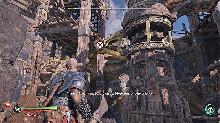 Przywołajcie do siebie topór i przeskakujcie na kolejne półki aż dotrzecie do wiszącego kwadratowego bloku - God of War Ragnarok: Na ratunek Tyrowi (The Quest for Tyr) - solucja, opis przejścia - God of War Ragnarok - poradnik do gry