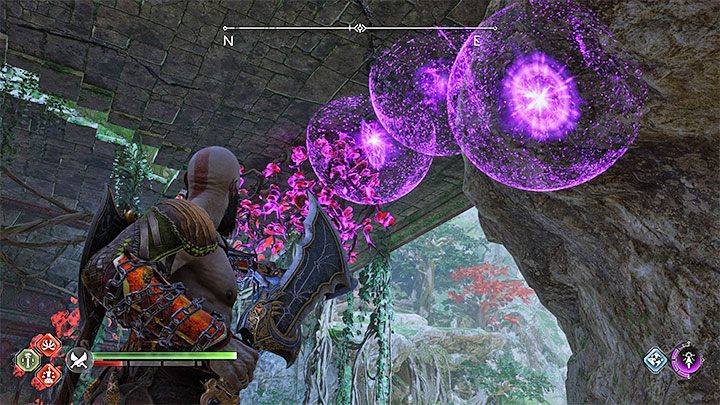 Utwórzcie 3 pieczęci na suficie - najbliższa pieczęć musi znajdować się w zasięgu ostrzy Kratosa i zostać trafiona - God of War Ragnarok: Dżungla (The Jungle), Vanaheim - sekrety, znajdźki - God of War Ragnarok - poradnik do gry