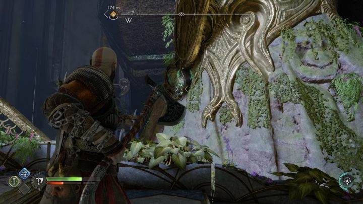 Przed opuszczeniem świątyni, użyjcie dźwiękowej strzały Atreusa i rozbijcie zielony element na pomniku - God of War Ragnarok: Świątynia Światła (Temple of Light), Alfheim - sekrety, znajdźki - God of War Ragnarok - poradnik do gry