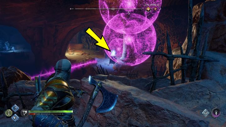 3 pochodnia jest nad 2 pochodnią, blokuje ją zasłona z rośliny wrażliwej na dźwięk - God of War Ragnarok: Zakazane Piaski (The Forbidden Sands), Alfheim - sekrety, znajdźki - God of War Ragnarok - poradnik do gry