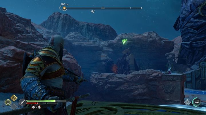 Kruk krąży w powietrzu obok posągu - God of War Ragnarok: Zakazane Piaski (The Forbidden Sands), Alfheim - sekrety, znajdźki - God of War Ragnarok - poradnik do gry