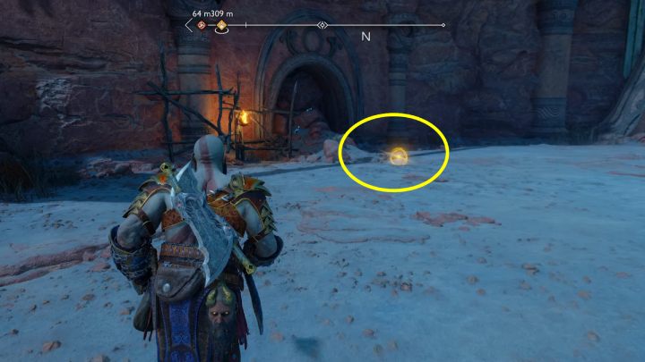 Do odnalezienia skarbu potrzebna Wam będzie mapa, którą znajdziecie w Elfickim Sanktuarium w Zakazanych Piaskach - przejdźcie do opisu sekretu Wiedza o świecie (Lore) #5, który jest z tego samego regionu i został opisany wcześniej na stronie - God of War Ragnarok: Zakazane Piaski (The Forbidden Sands), Alfheim - sekrety, znajdźki - God of War Ragnarok - poradnik do gry