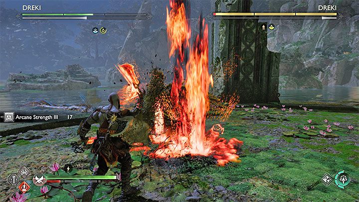 Na małej arenie pojawi się para potworów dreki - to odmiana mini-bossów znana z wcześniejszych lokacji - God of War Ragnarok: Co czai się w mroku (What Lies Below) - solucja, opis przejścia - God of War Ragnarok - poradnik do gry