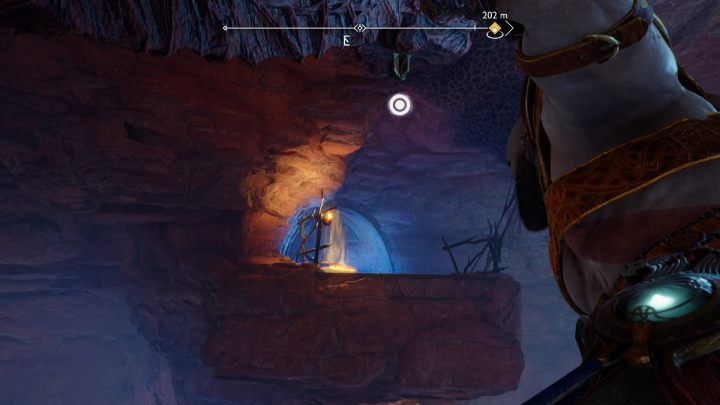 Gdy usuniecie blokadę ze ściany, zejdźcie w dół i podskoczcie do uchwytu - God of War Ragnarok: Nory (The Burrows), Alfheim - sekrety, znajdźki - God of War Ragnarok - poradnik do gry