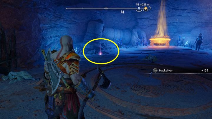 Znajdźka będzie leżeć przy wyjściu z regionu, obok legendarnej skrzyni - God of War Ragnarok: Nory (The Burrows), Alfheim - sekrety, znajdźki - God of War Ragnarok - poradnik do gry