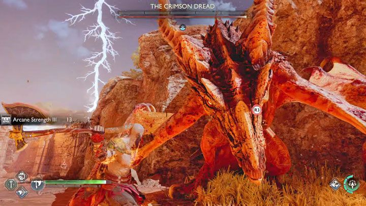 Trafiony smok powinien rozbić się na arenie i stanie się łatwym celem do kolejnych ataków - używajcie ataków runicznych i spartańskiego szału - God of War Ragnarok: Za Vanaheim! (For Vanaheim!) - solucja, opis przejścia - God of War Ragnarok - poradnik do gry