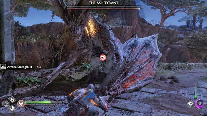Uważajcie na próby podpalania areny przez bossa - to czerwony atak i musicie znaleźć się poza jego zasięgiem - God of War Ragnarok: Płonące niebiosa (The Burning Skies) - solucja, opis przejścia - God of War Ragnarok - poradnik do gry