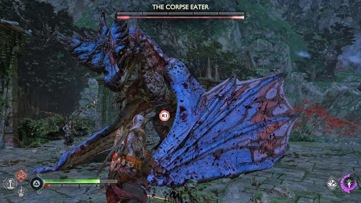 Uważajcie na czerwone lodowe ataki smoka - wejście w kontakt z lodem nałoży na Kratosa negatywny stan i bohater tymczasowo stanie się wolniejszy - God of War Ragnarok: Tropem umarłych (Trail of the Dead) - solucja, opis przejścia - God of War Ragnarok - poradnik do gry