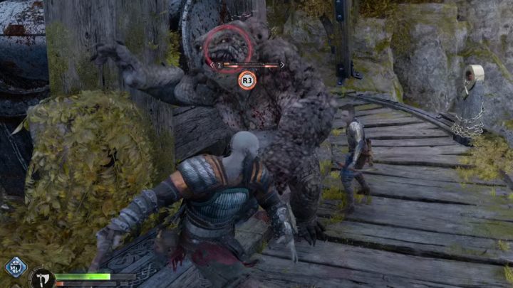 Wejdźcie po łańcuchu na samą górę i przygotuje się na walkę z mini bossem Bergsra (Bergsra Mother) - God of War Ragnarok: W służbie Asgardu (In Service of Asgard) - solucja, opis przejścia - God of War Ragnarok - poradnik do gry