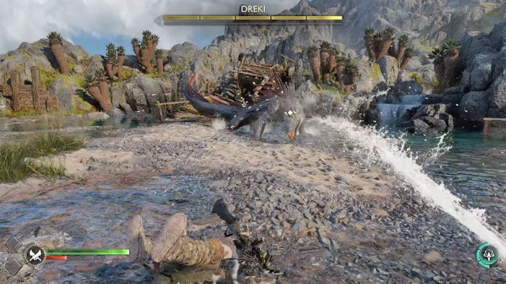 Boss może też atakować na dystans - będzie pluł pociskami i trzeba w takiej sytuacji odskoczyć w bok - God of War Ragnarok: Jak pokonać bossa Dreki? - God of War Ragnarok - poradnik do gry
