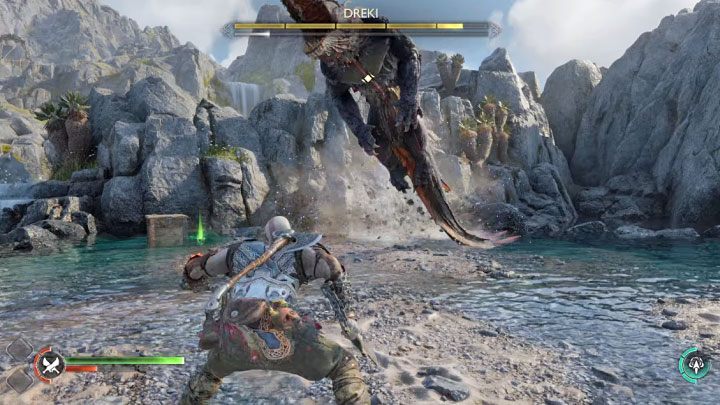 Jeden z żółtych ataków Drekiego to daleki skok - God of War Ragnarok: Jak pokonać bossa Dreki? - God of War Ragnarok - poradnik do gry