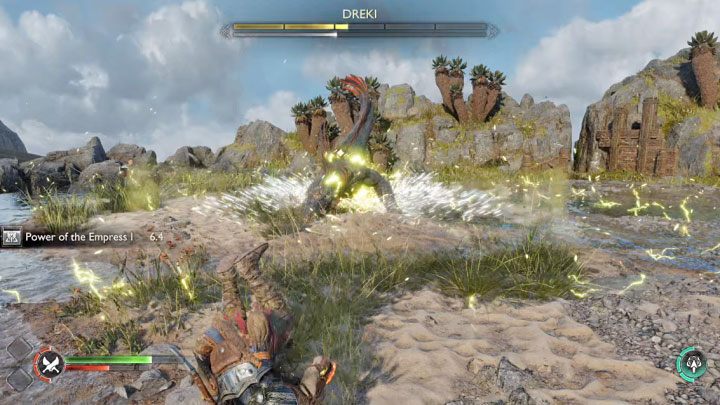 Po tym jak Dreki straci około połowę paska zdrowia zacznie korzystać z nowych ataków - God of War Ragnarok: Jak pokonać bossa Dreki? - God of War Ragnarok - poradnik do gry