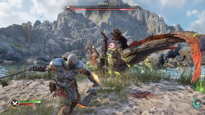 Na arenie tradycyjnie znajdziecie zielone obiekty do odnawiania zdrowia i pilnujcie się próbując dotrzeć do nich - God of War Ragnarok: Jak pokonać bossa Dreki? - God of War Ragnarok - poradnik do gry