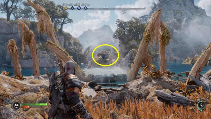 2 kamień runiczny znajdziecie za gejzerem przy posągu smoka - God of War Ragnarok: Smocza plaża (Dragon Beach), Svartalfheim - sekrety i znajdźki - God of War Ragnarok - poradnik do gry