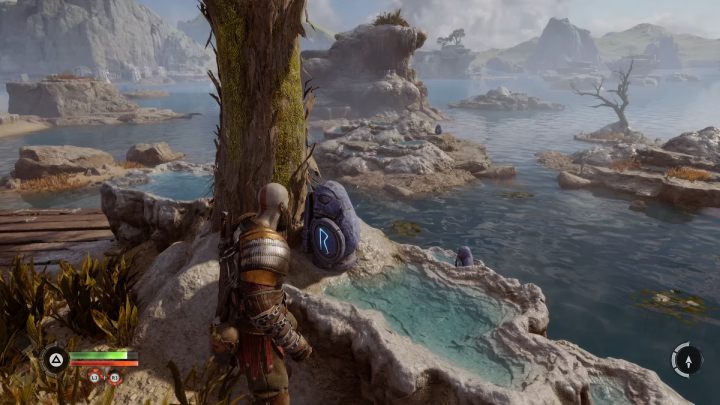 3 kamień znajduje się na skale obok skrzyni - God of War Ragnarok: Mokradła Aurvangar (Aurvangar Wetlands), Svartalfheim - sekrety, znajdźki - God of War Ragnarok - poradnik do gry