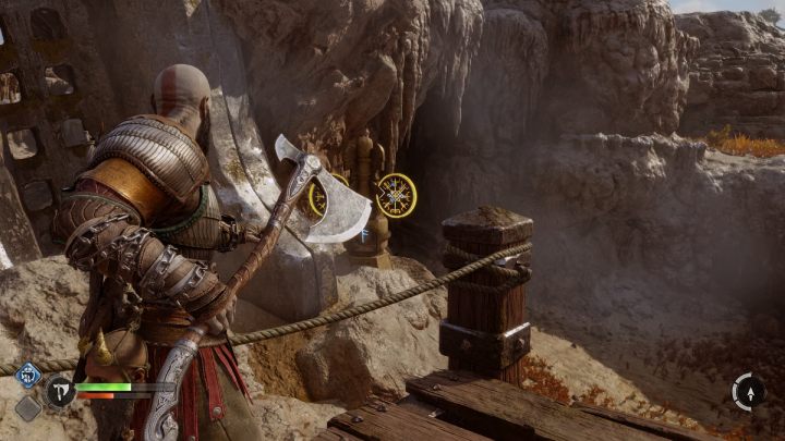 Następną tarczę znajdziecie przy zerwanym moście - God of War Ragnarok: Mokradła Aurvangar (Aurvangar Wetlands), Svartalfheim - sekrety, znajdźki - God of War Ragnarok - poradnik do gry