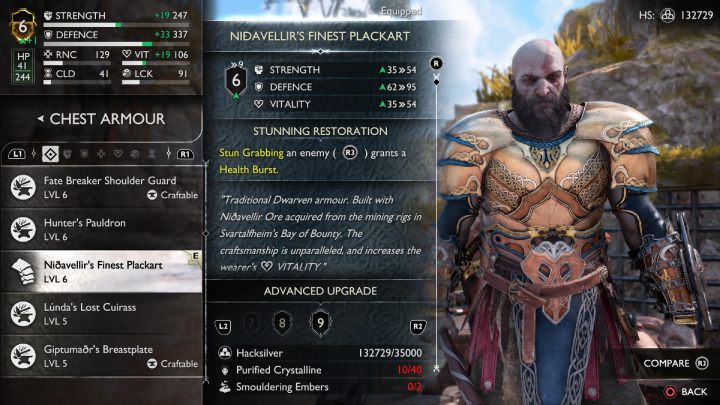 Zestaw Nidavellirskiej zbroi zwiększa witalność i zapewnia przypływ zdrowia oraz spowalnia redukcję paska ogłuszenia wrogów - God of War Ragnarok: Znakomity Nidavellirski Pancerz (Nidavellirs Finest Armor) - God of War Ragnarok - poradnik do gry