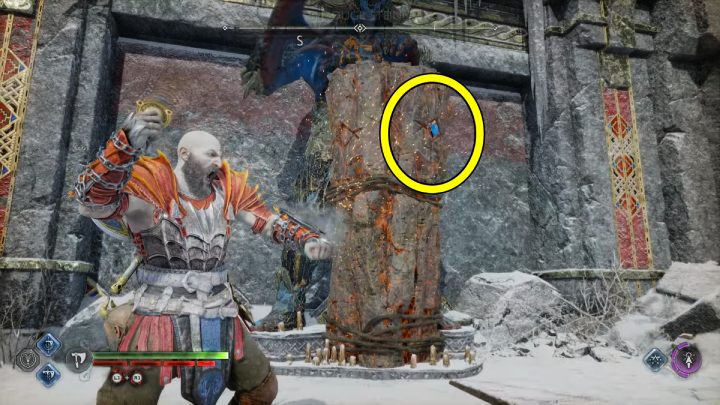 W grze znajdziecie kilka posągów, z charakterystycznym niebieskim elementem - God of War Ragnarok: Jak używać Mistycznej Pamiątki (Mystical Heirloom)? - God of War Ragnarok - poradnik do gry