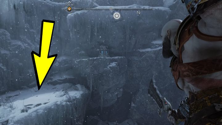 1 pochodnia jest po prawej stronie skrzyni - God of War Ragnarok: Studnia Urd (Well of Urd) - sekrety, znajdźki, Midgard - God of War Ragnarok - poradnik do gry