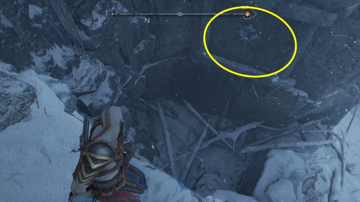 Przed dojściem na szczyt, przejdźcie po skale w lewo i zeskoczcie w dół - God of War Ragnarok: Studnia Urd (Well of Urd) - sekrety, znajdźki, Midgard - God of War Ragnarok - poradnik do gry