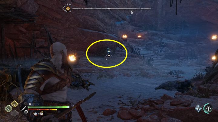 Po lewej stronie skrzyni znajdziecie świecącą się na żółto skałę - God of War Ragnarok: Strond (The Strond) - Alfheim, sekrety, znajdźki - God of War Ragnarok - poradnik do gry