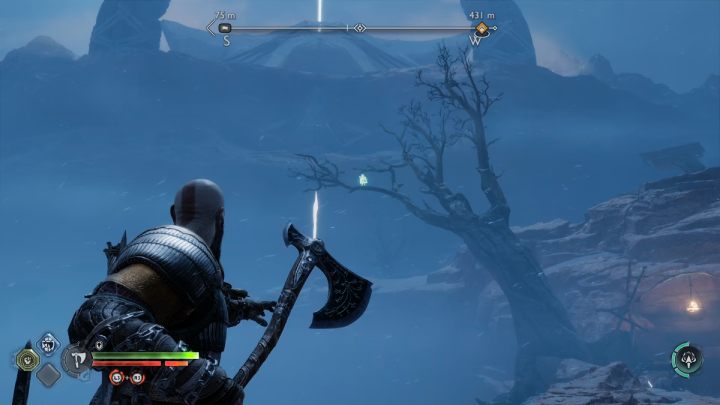 Ptak siedzi na drzewie, rzućcie w niego toporem lub włócznią, aby zaliczyć znajdźkę - God of War Ragnarok: Strond (The Strond) - Alfheim, sekrety, znajdźki - God of War Ragnarok - poradnik do gry