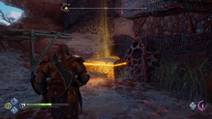 Usuńcie czerwone połączenia zasłaniające skrzynię - God of War Ragnarok: Pustkowia (The Barrens), Alfheim - sekrety, znajdźki - God of War Ragnarok - poradnik do gry