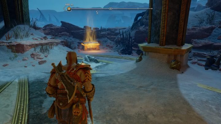 Musicie najpierw wyczyścić ten obszar z wszystkich wrogów żeby móc otworzyć skrzynię - God of War Ragnarok: Pustkowia (The Barrens), Alfheim - sekrety, znajdźki - God of War Ragnarok - poradnik do gry