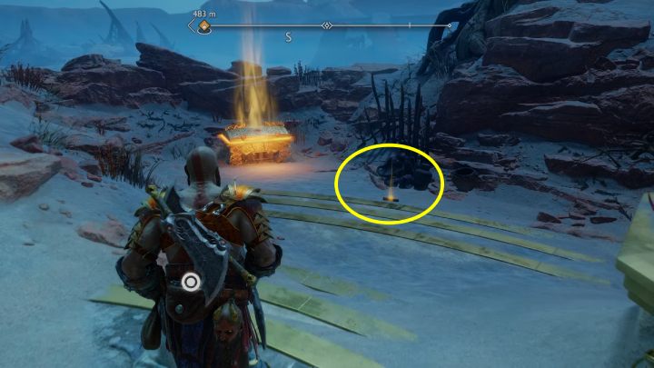 Znajdźka leży obok legendarnej skrzyni - God of War Ragnarok: Pustkowia (The Barrens), Alfheim - sekrety, znajdźki - God of War Ragnarok - poradnik do gry