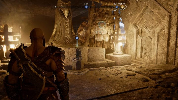 Pokonajcie wszystkie ogniki i odczytajcie znacznik historyczny (Lore Marker) stojący przy ścianie - God of War Ragnarok: Przekleństwo Sigrun (Sigruns Curse) - przysługa, solucja, opis przejścia - God of War Ragnarok - poradnik do gry