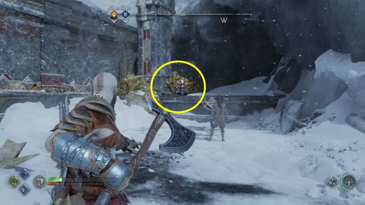 Złapcie za uchwyt po prawej stronie i przesuńcie tarczę w lewo - God of War Ragnarok: Przekleństwo Sigrun (Sigruns Curse) - przysługa, solucja, opis przejścia - God of War Ragnarok - poradnik do gry