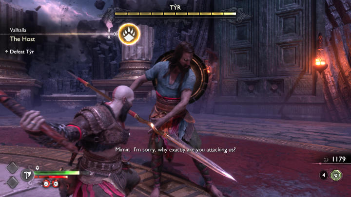 W pierwszym starciu Tyr walczy włócznią i tarczą - GoW Ragnarok Valhalla: Tyr - God of War Ragnarok - poradnik do gry