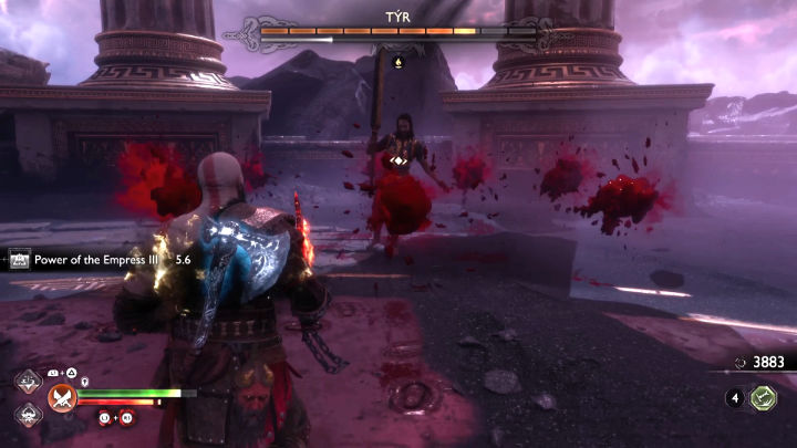 W drugim starciu Tyr korzysta z potężnej dwuręcznej broni, która przypomina Aztecki oręż Macuahuitl - GoW Ragnarok Valhalla: Tyr - God of War Ragnarok - poradnik do gry