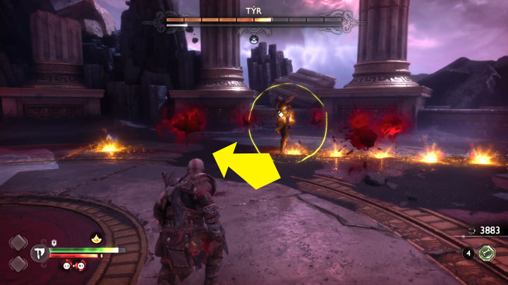 Tyr korzysta także z magii krwi, co pozwala mu tworzyć lewitujące kule krwi - te można w łatwy sposób unikać - GoW Ragnarok Valhalla: Tyr - God of War Ragnarok - poradnik do gry