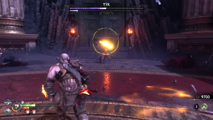 Gdy poziom zdrowia przeciwnika spadnie do 50%, na arenie pojawi się Centaur i pomniejsi przeciwnicy, którzy wesprą Tyra w tym pojedynku - GoW Ragnarok Valhalla: Tyr - God of War Ragnarok - poradnik do gry