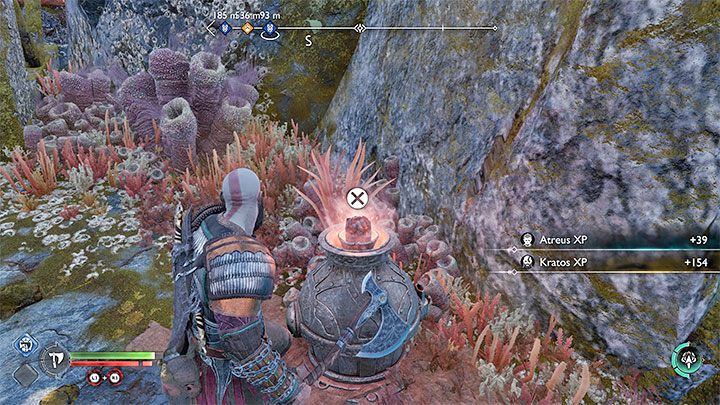 Druga metoda jest dostępna tylko w tych lokacjach, w których możecie odnajdywać bomby ogniowe (Fire Fombs) - powyższy obrazek pokazuje przykładowe miejsce ich pozyskiwania (wyspa Lygnbakr) - God of War Ragnarok: Jak niszczyć żółte blokady z kryształów? - God of War Ragnarok - poradnik do gry