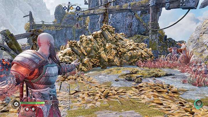 Z bombą musicie dotrzeć do żółtej blokady i wykonać rzut - God of War Ragnarok: Jak niszczyć żółte blokady z kryształów? - God of War Ragnarok - poradnik do gry