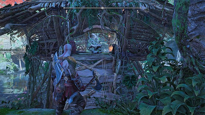 Po przeciśnijcie się dotrzyjcie do skalnej półki, z której możecie doskoczyć do wnętrza chatki - God of War Ragnarok: Opuszczona wioska (The Abandoned Village), Vanaheim - sekrety, znajdźki - God of War Ragnarok - poradnik do gry