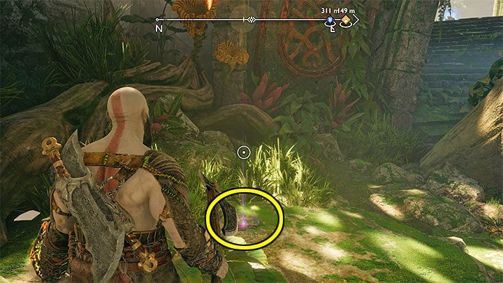 Artefakt leży na ziemi - jest ukryty obok trawy - God of War Ragnarok: Delta rzeczna (River Delta), Vanaheim - sekrety, znajdźki - God of War Ragnarok - poradnik do gry